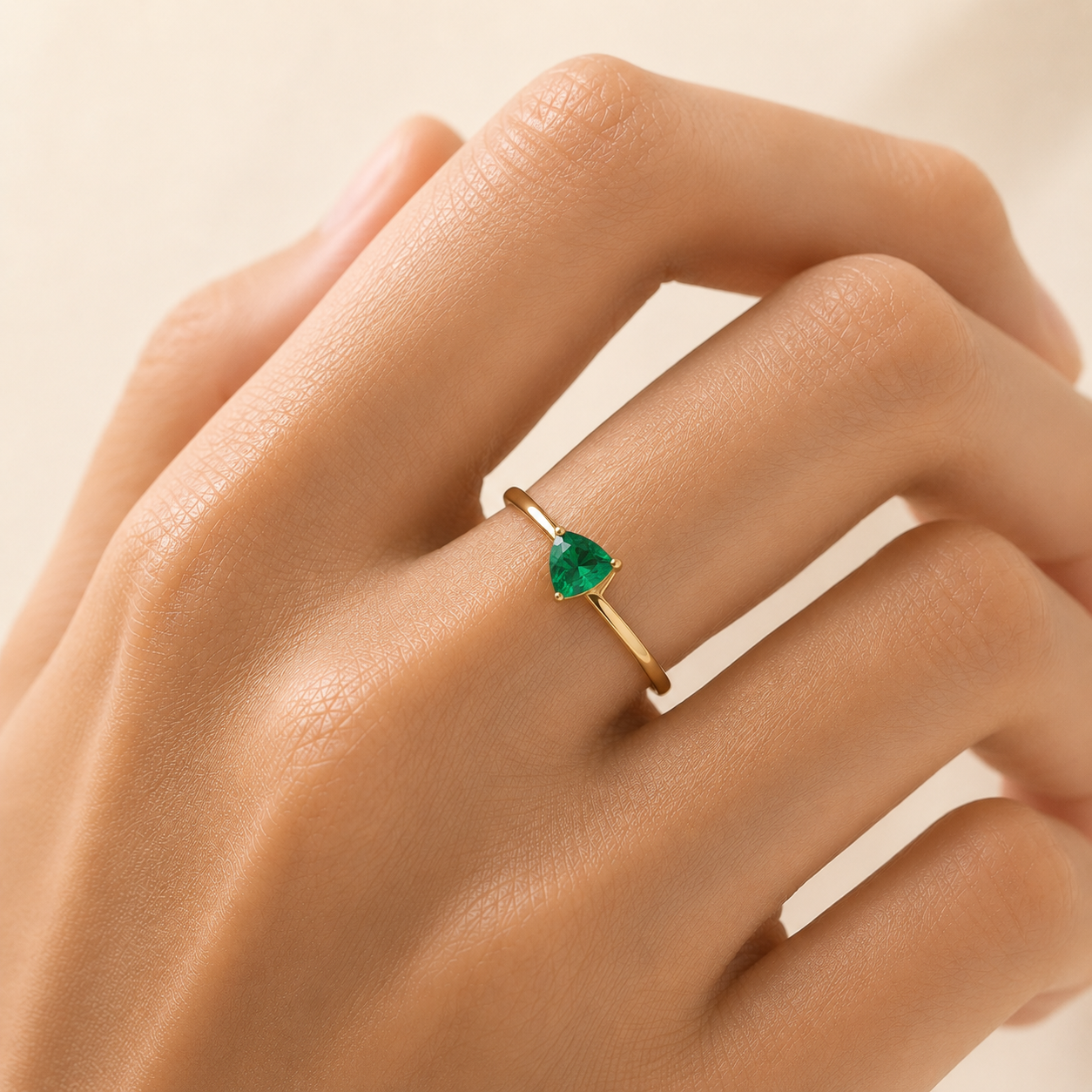 Trillion Emerald Solitaire Ring in Gold