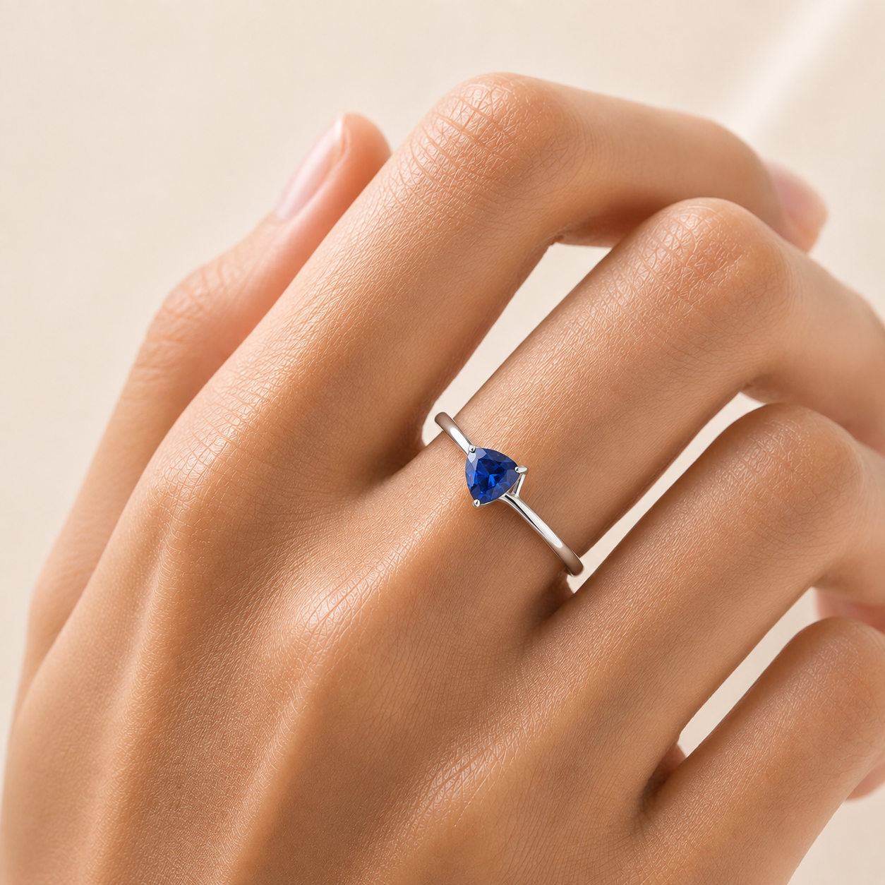 Trillion Blue Sapphire Solitaire Ring in White Gold