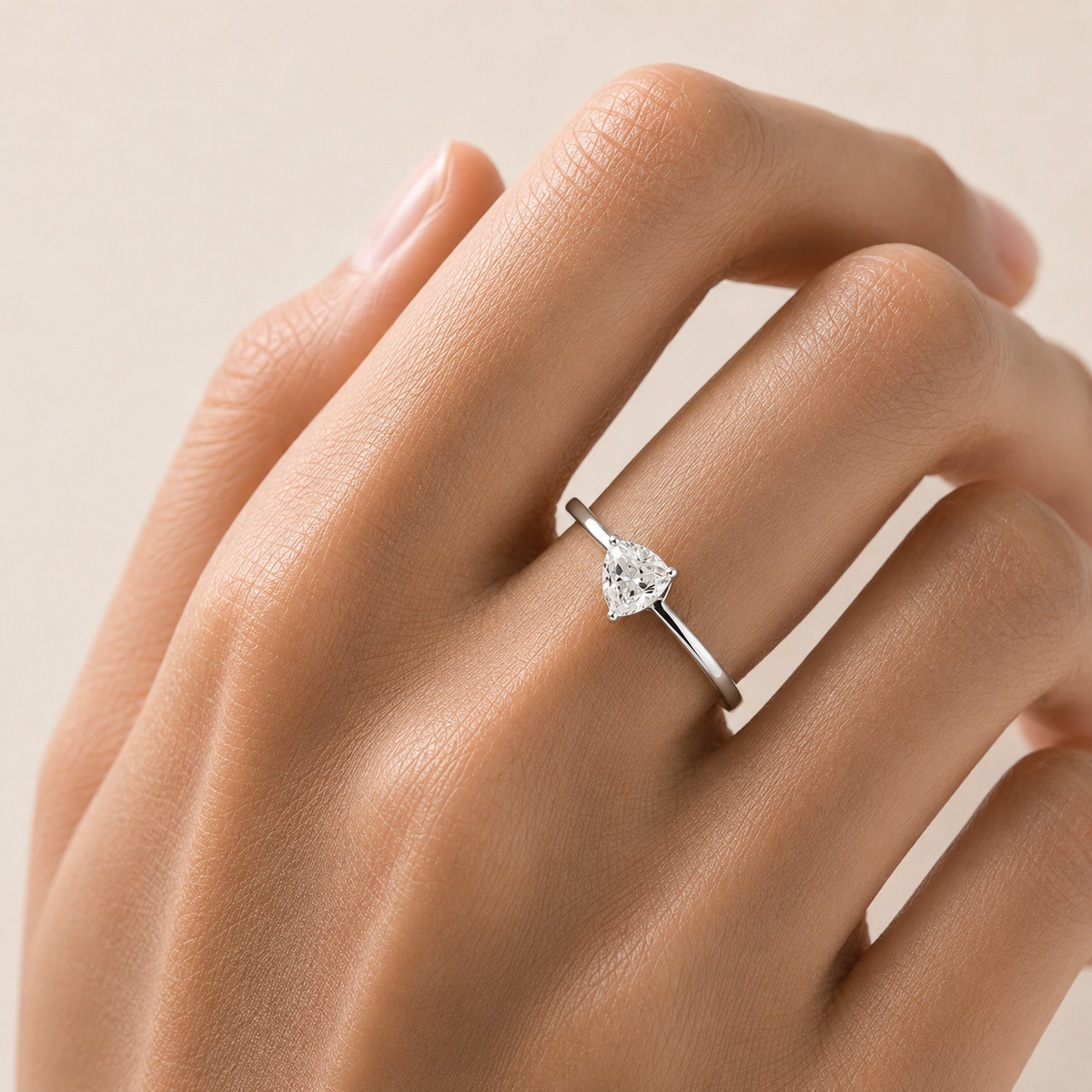 Trillion Diamond Solitaire Ring in White Gold
