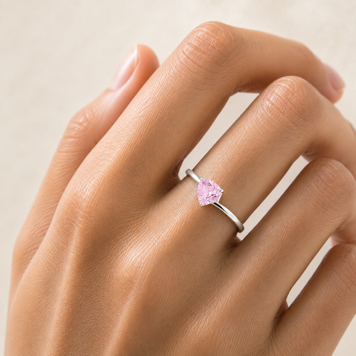 Trillion Pastel Pink Sapphire Solitaire Ring in White Gold