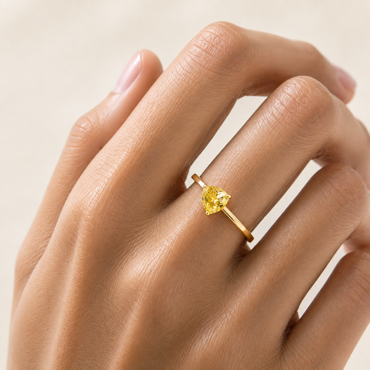 Trillion Yellow Sapphire Solitaire Ring in Gold