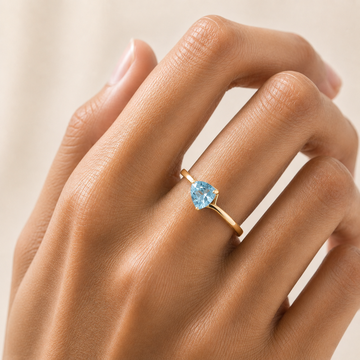 Trillion Aquamarine Solitaire Ring in Gold