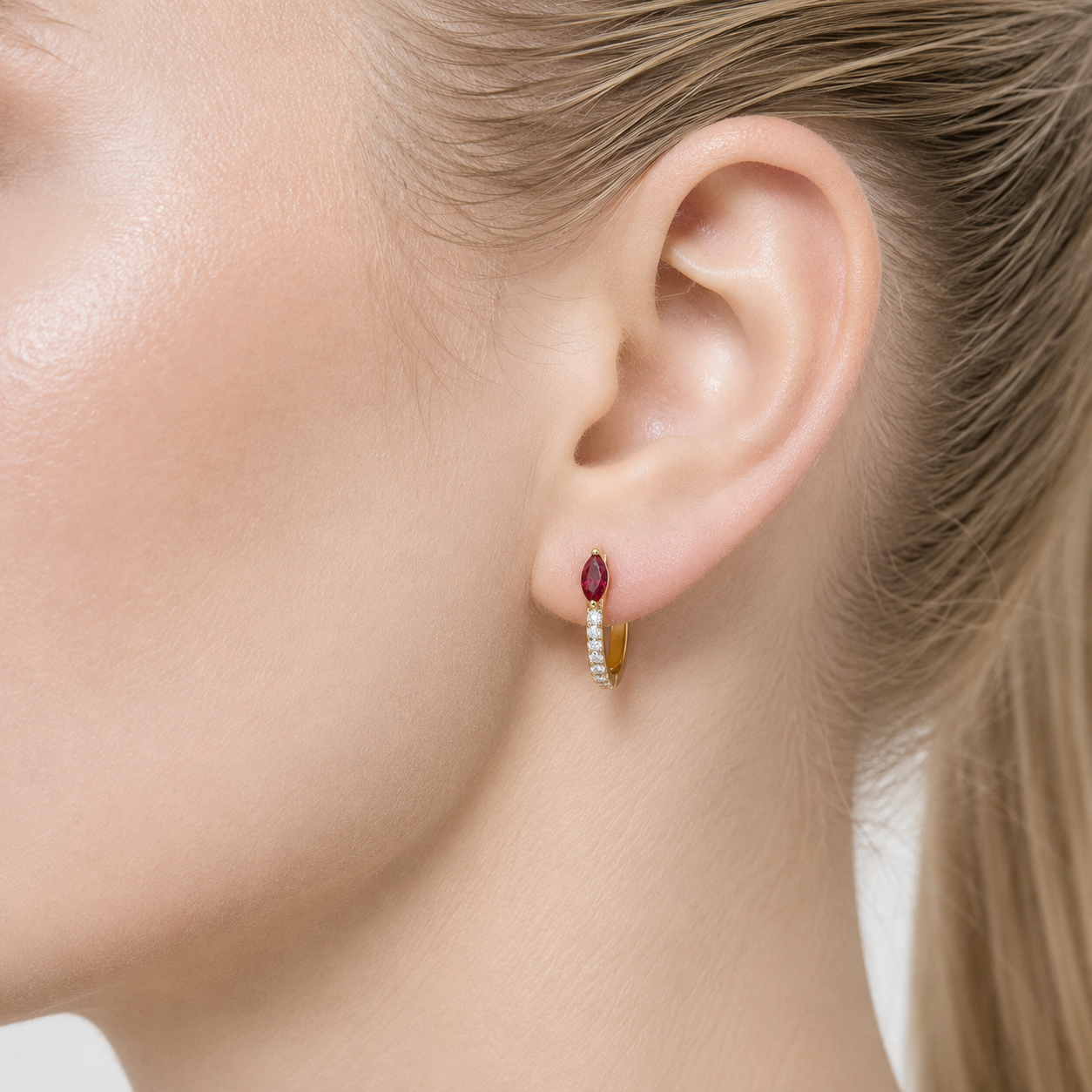 Sava Marquise Ruby & Diamond Huggie Hoop Earrings in Gold