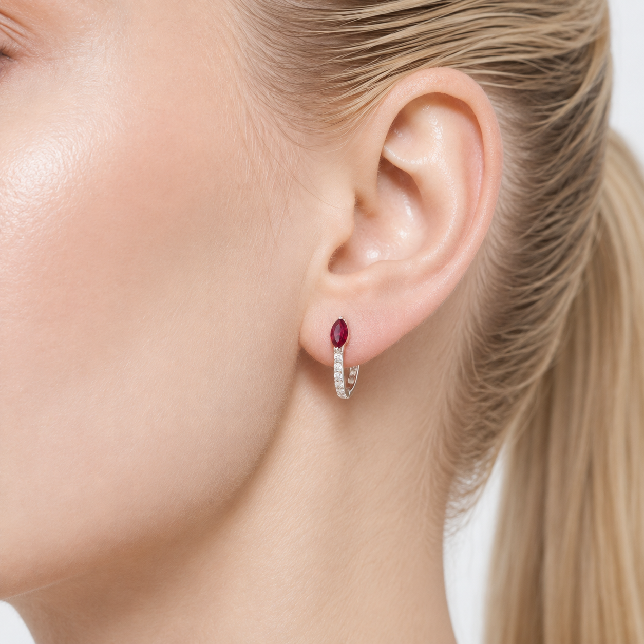 Sava Marquise Ruby & Diamond Huggie Hoop Earrings in White Gold