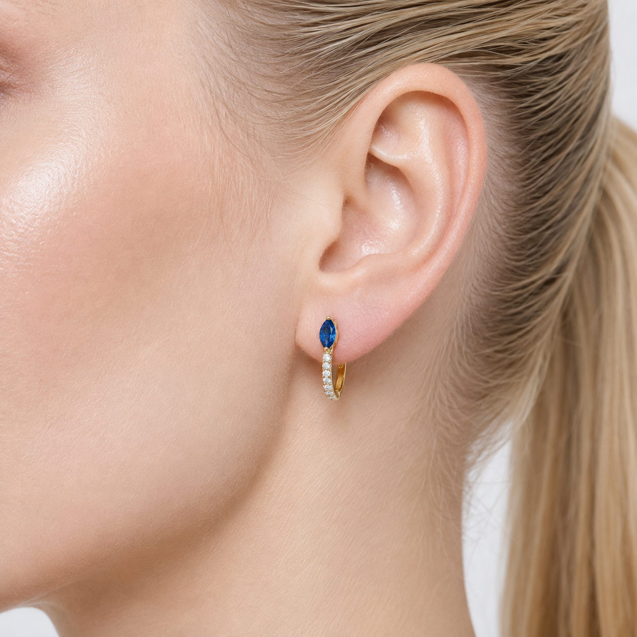Sava Marquise Blue Sapphire & Diamond Huggie Hoop Earrings in Gold