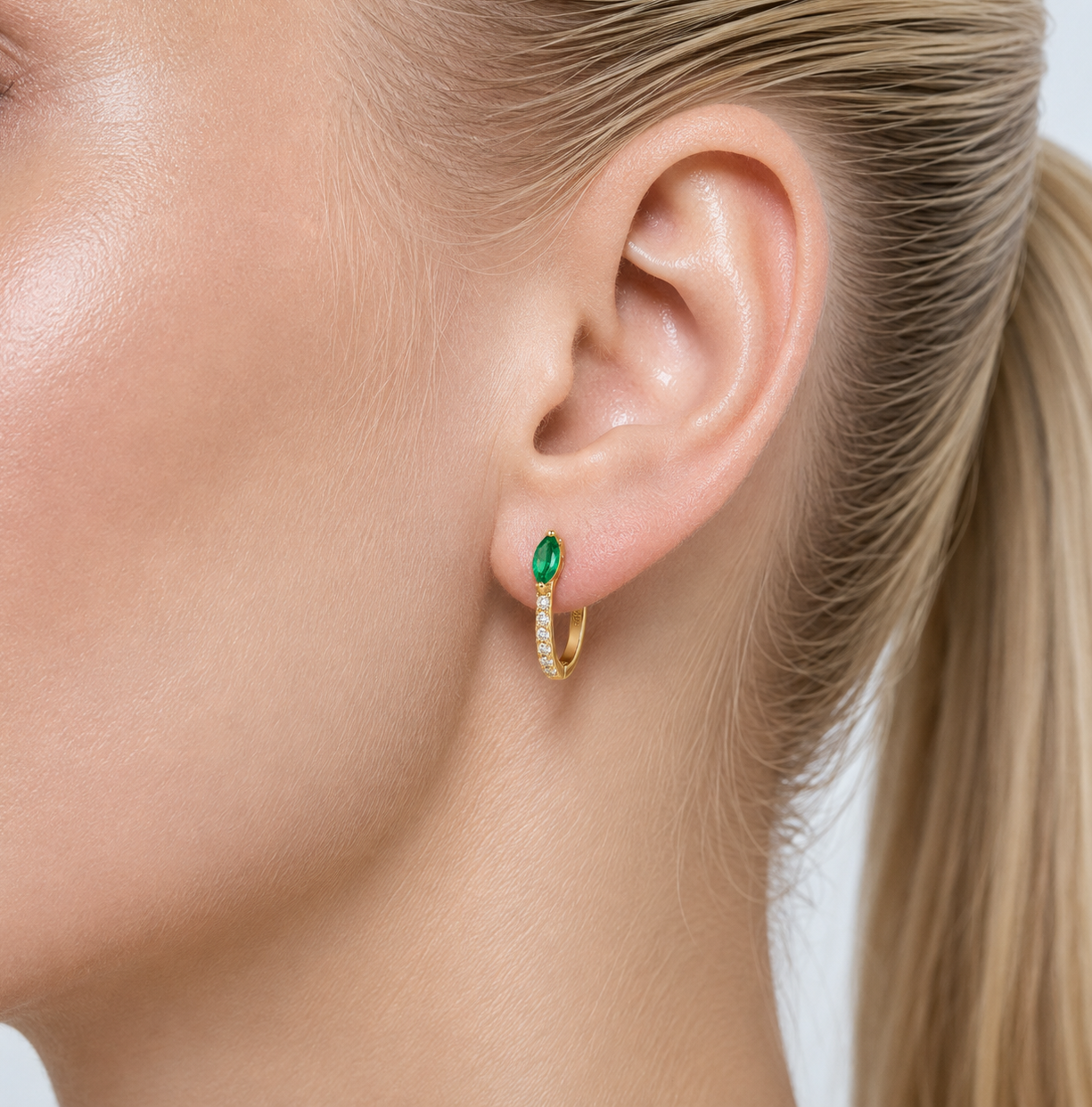 Sava Marquise Emerald & Diamond Huggie Hoop Earrings in Gold