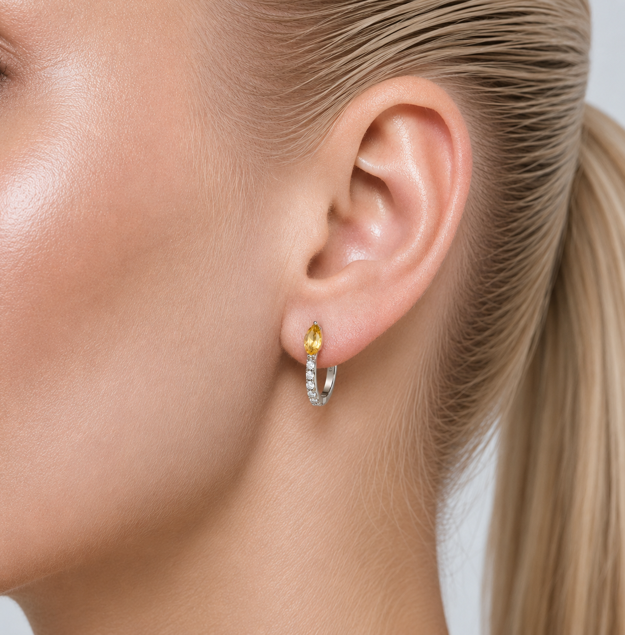 Sava Marquise Yellow Sapphire & Diamond Huggie Hoop Earrings in White Gold
