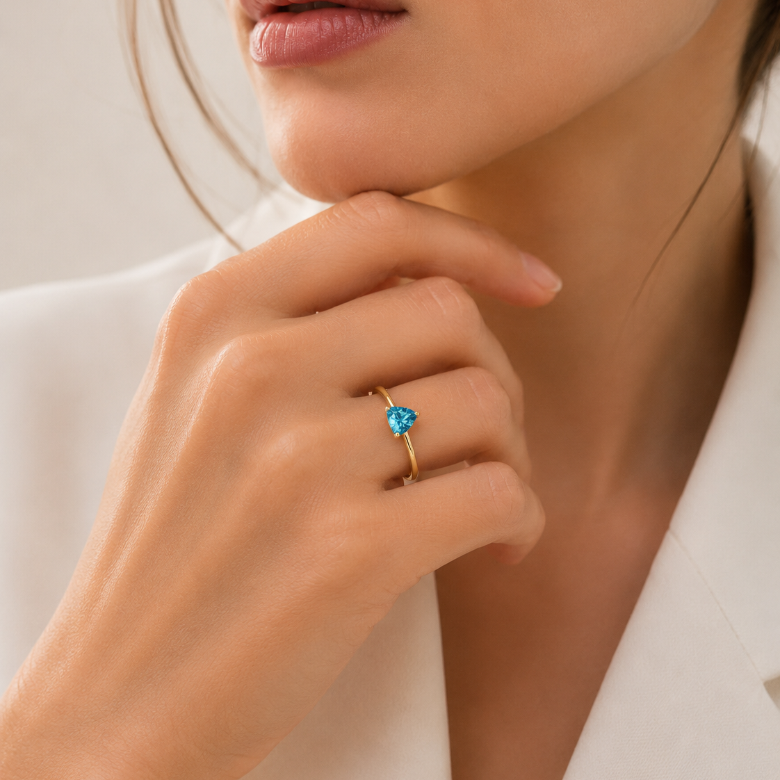 Trillion Paraiba Solitaire Ring in Gold