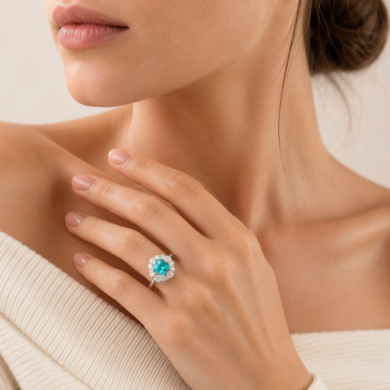 Tuli Cushion Cut & Diamond Halo Ring – lifestyle