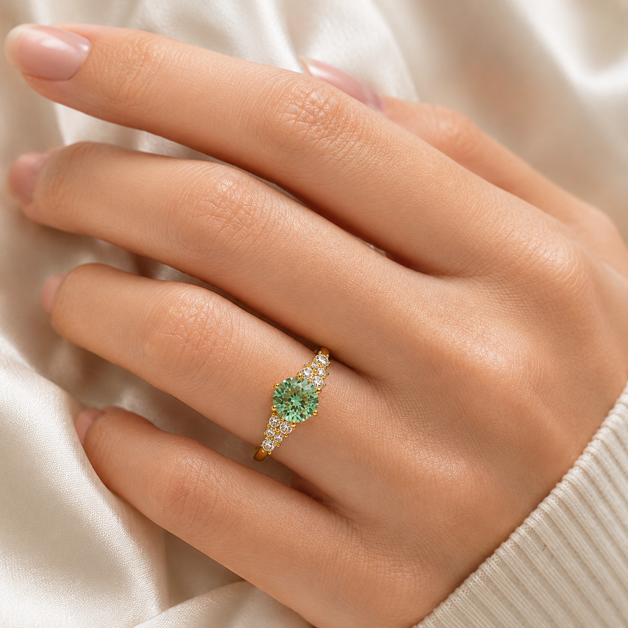 Craftsmanship detail of the Floret purple sapphire ring in gold