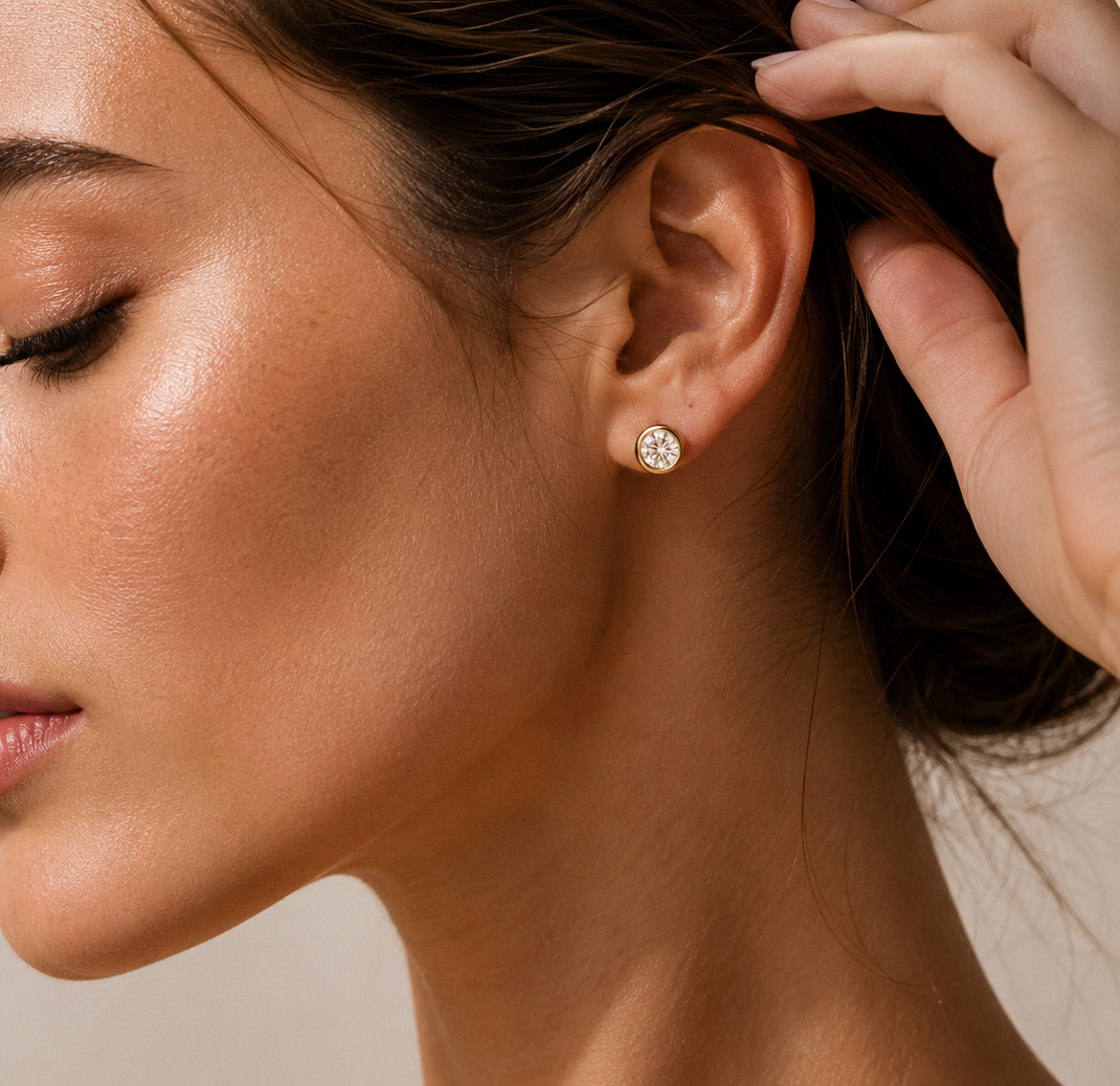 Margo Diamond Round Bezel Set Solitaire Gold Earrings