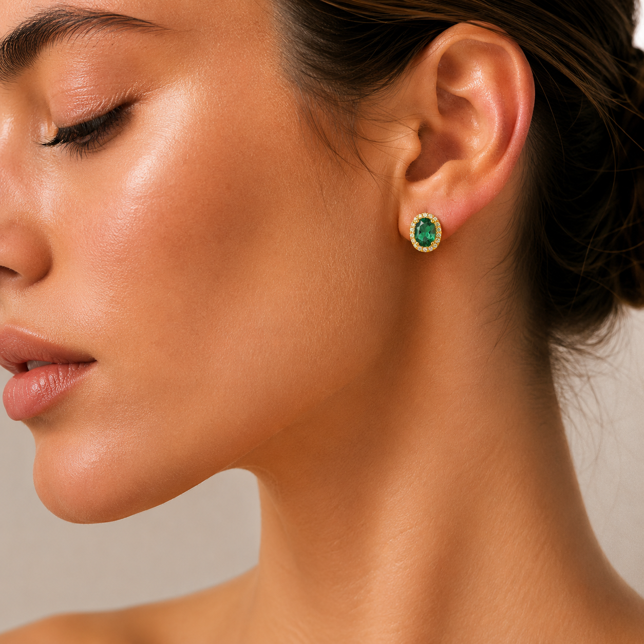 Mina Oval Emerald & Diamond Halo Earrings In Gold