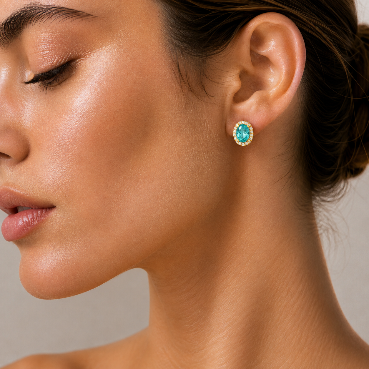 Mina Oval Paraiba & Diamond Halo Earrings In Gold