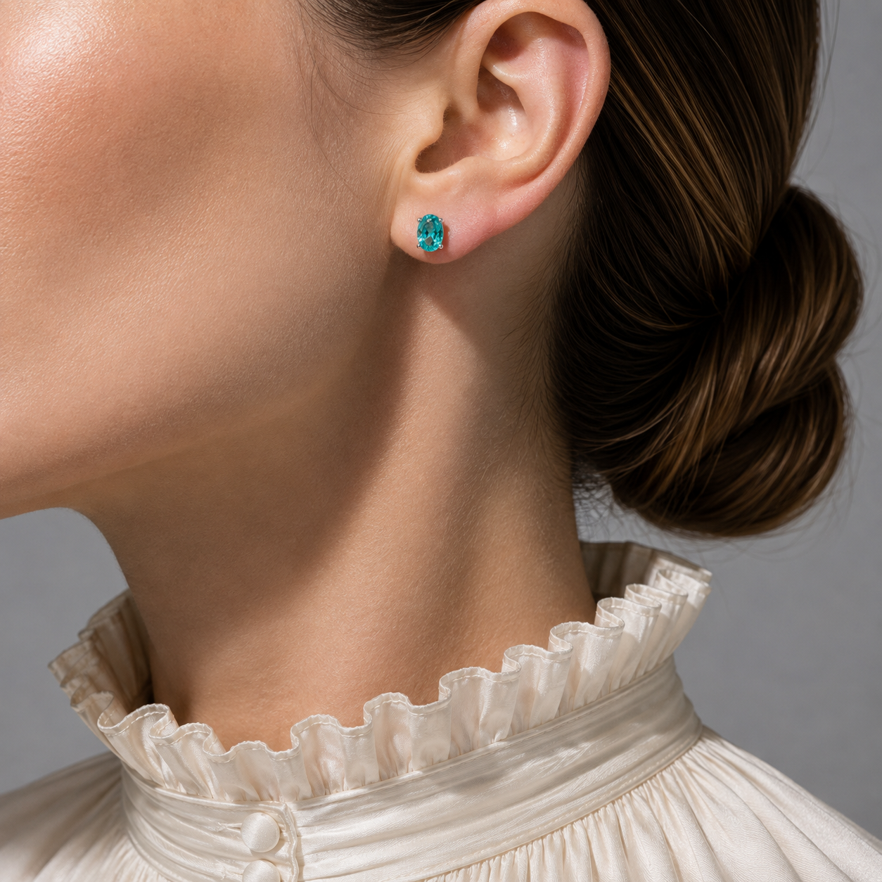 Ovo Paraiba Oval Solitaire Stud Earrings in White Gold
