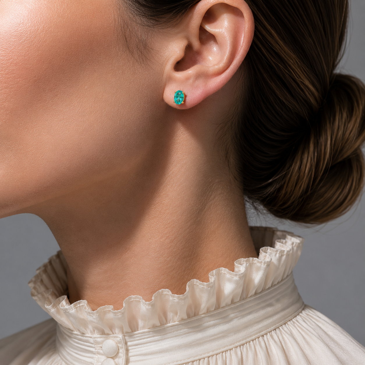 Ovo Paraiba Oval Solitaire Stud Earrings in Gold