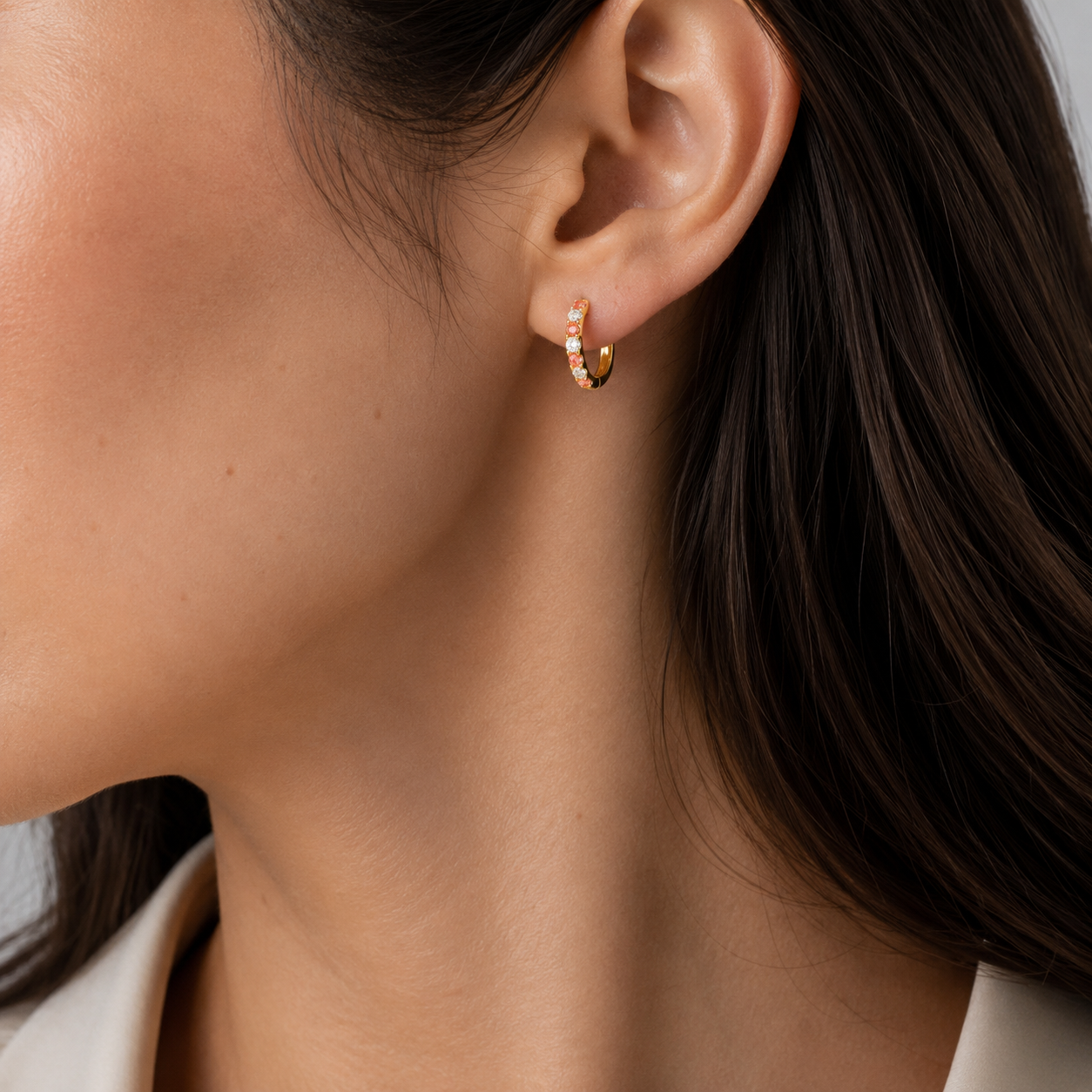 Stacy Padparadscha Sapphire & Diamond Huggie Earrings in Gold