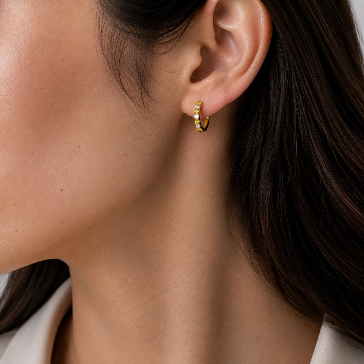 Stacy Yellow Sapphire & Diamond Huggie Hoop Earrings in Gold
