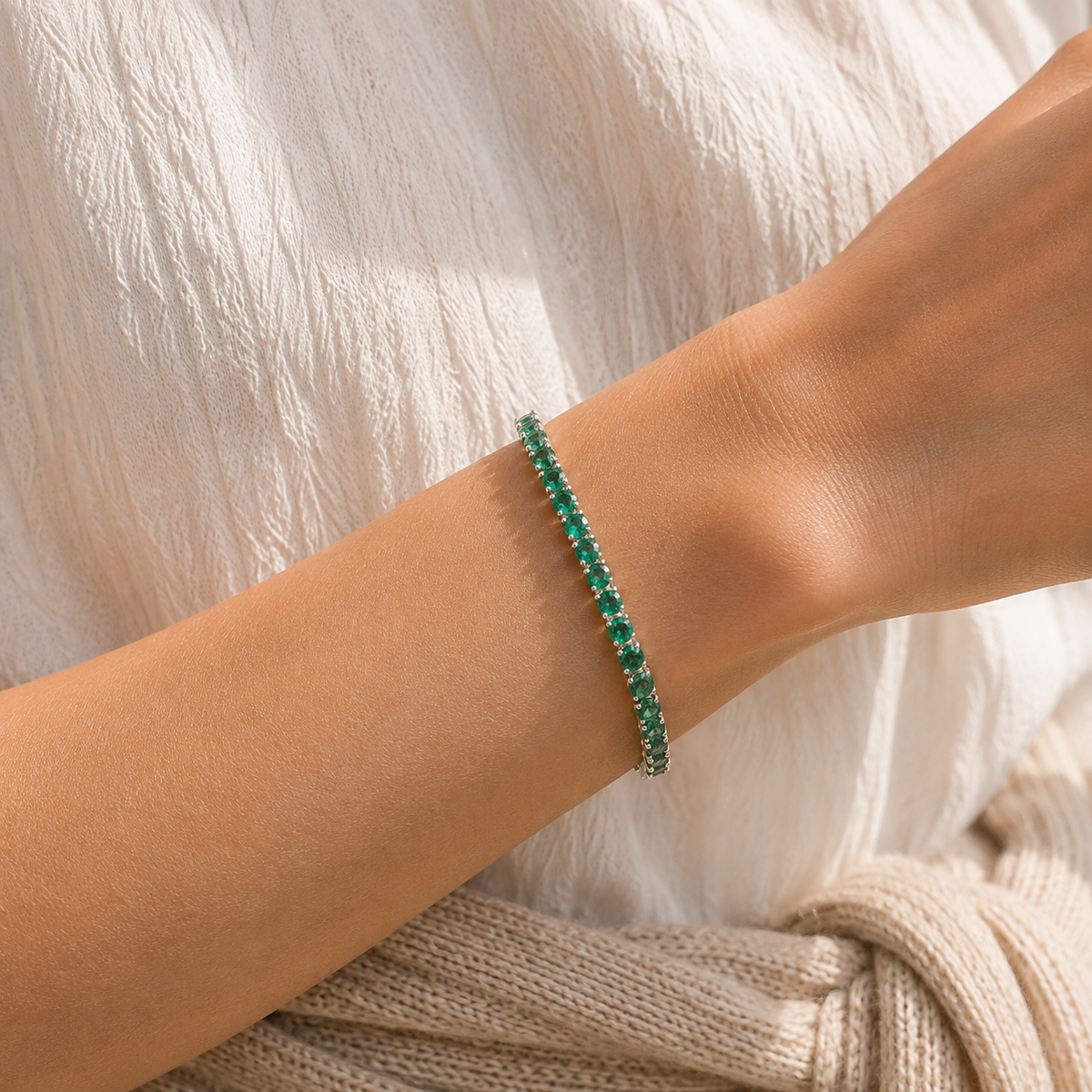 Stacy Emerald Round Tennis Bracelet in White Gold