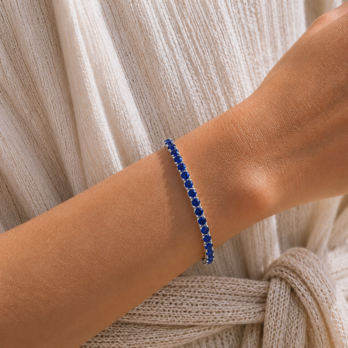 Stacy Blue Sapphire Round Tennis Bracelet in White Gold