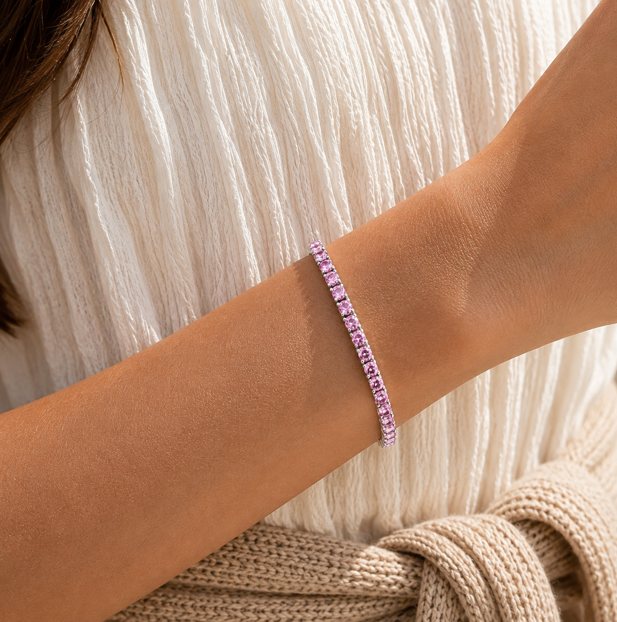 Stacy Pink Sapphire Round Tennis Bracelet in White Gold