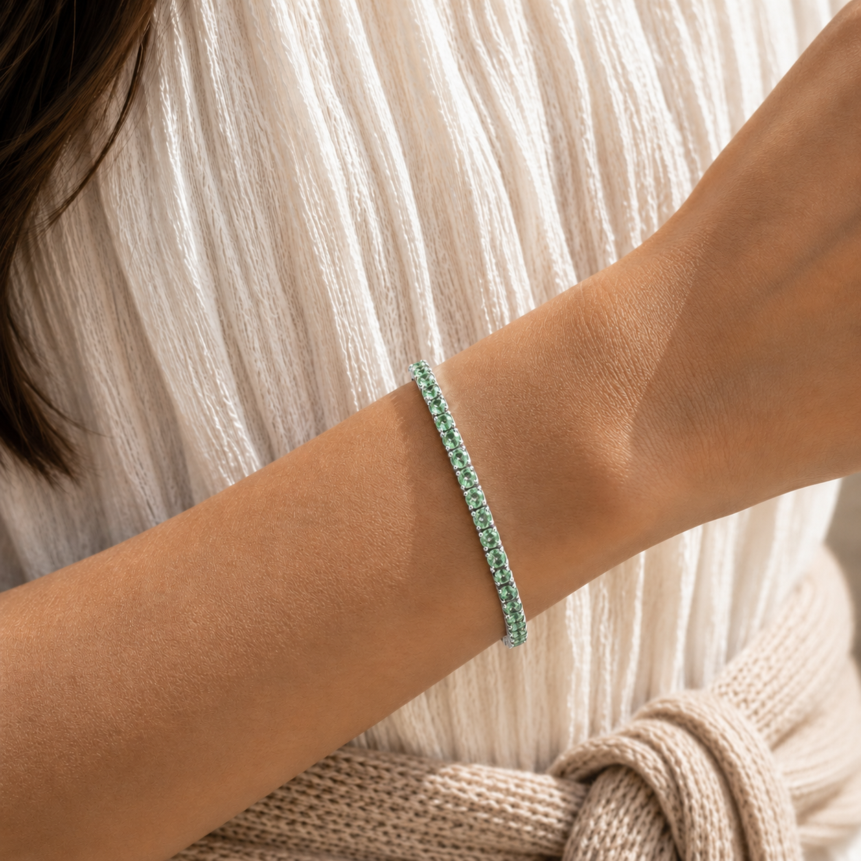 Stacy Green Sapphire Round Tennis Bracelet in White Gold