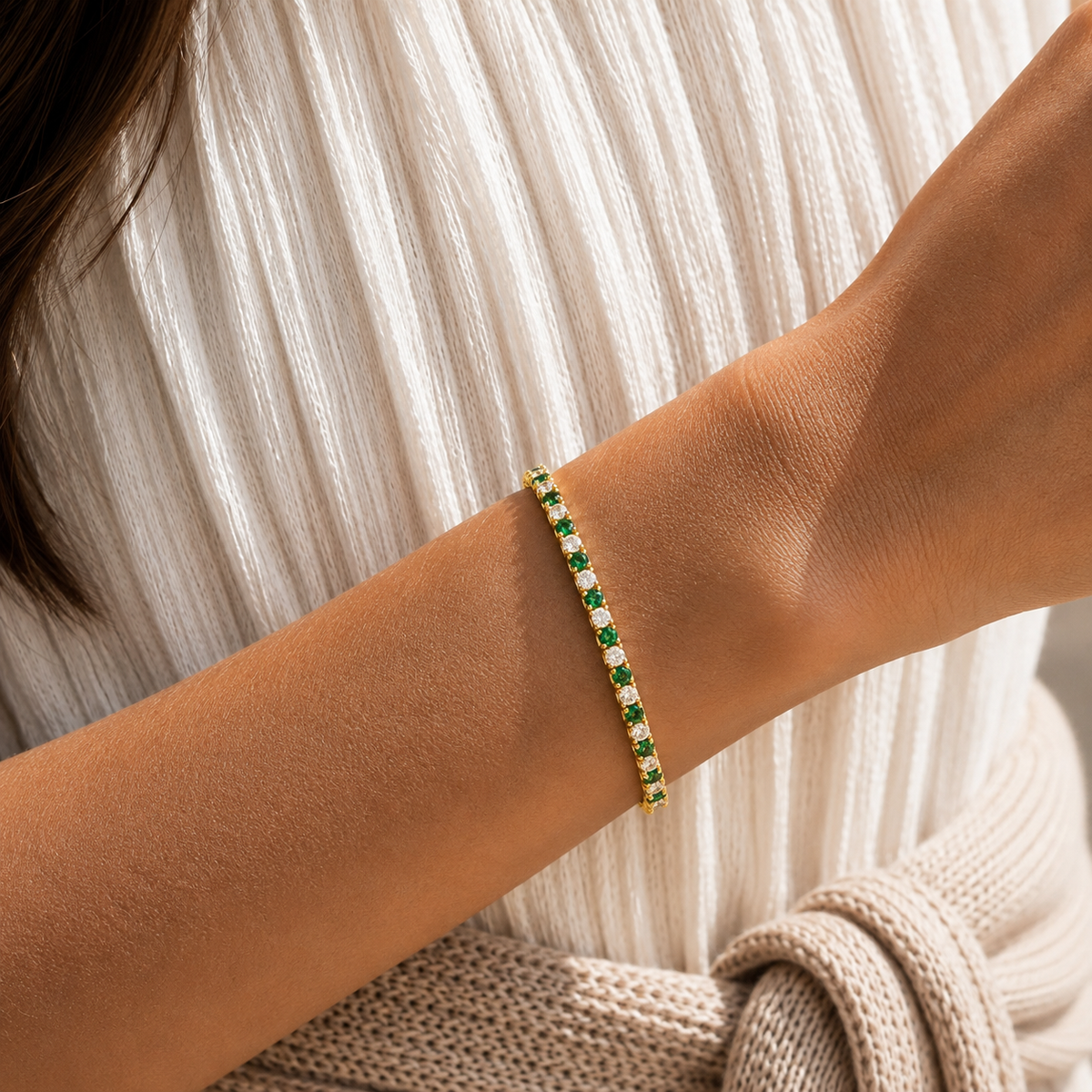 Stacy Emerald & Diamond Round Tennis Bracelet in Gold