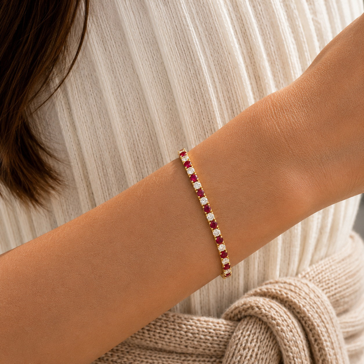 Stacy Ruby & Diamond Round Tennis Bracelet in Gold