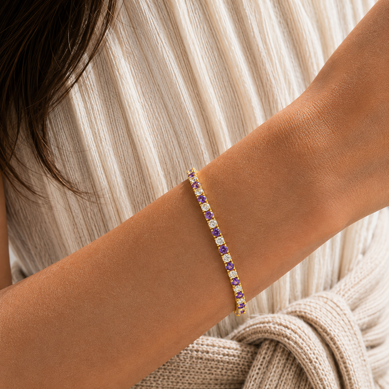 Stacy Purple Sapphire & Diamond Round Tennis Bracelet in Gold