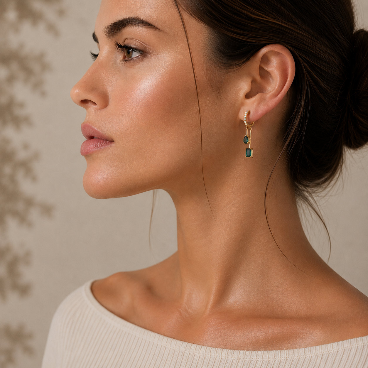 Faire Emerald & Diamond Pavé Drop Huggie Hoop Earrings in Gold
