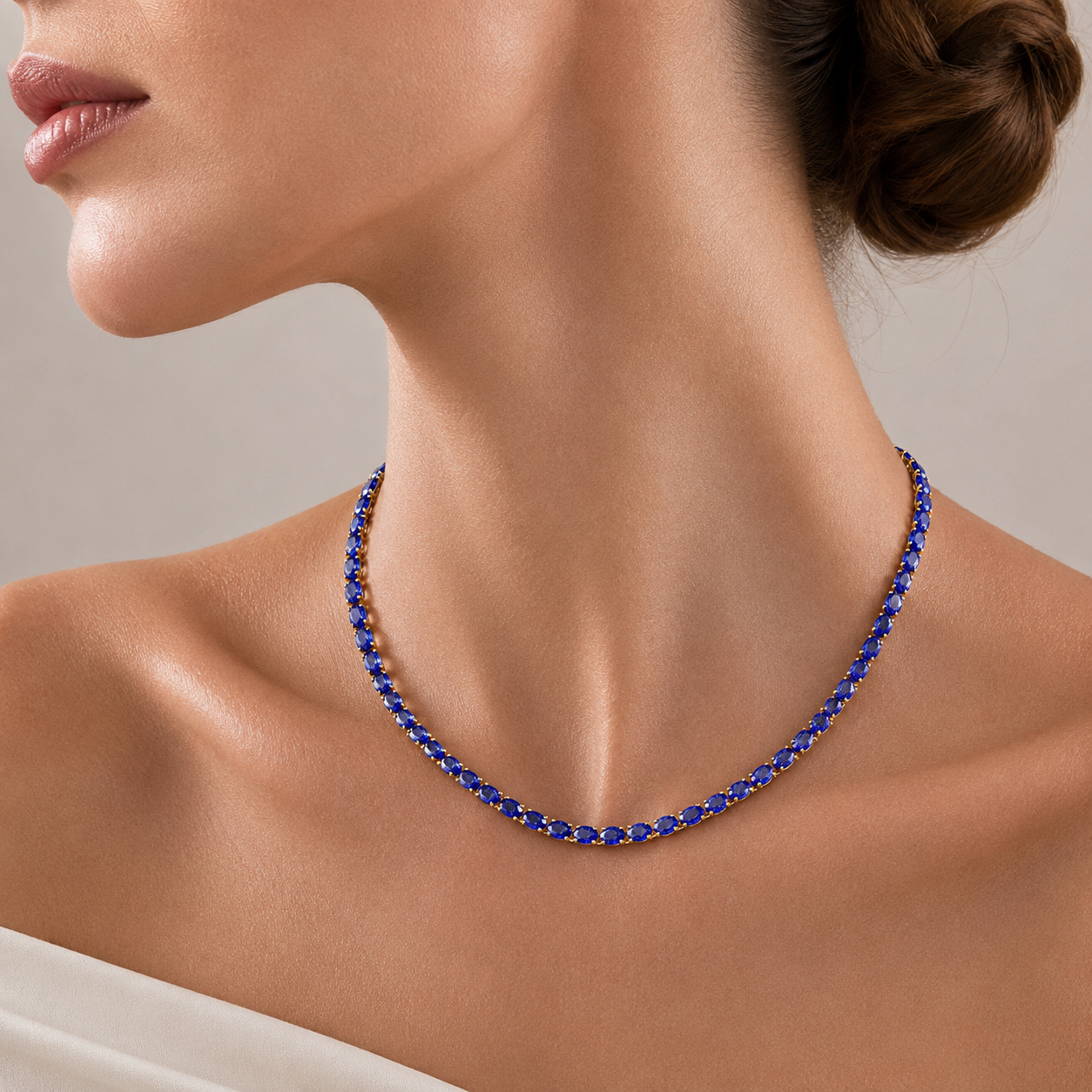 Salto Blue Sapphire Oval Tennis Necklace in Gold