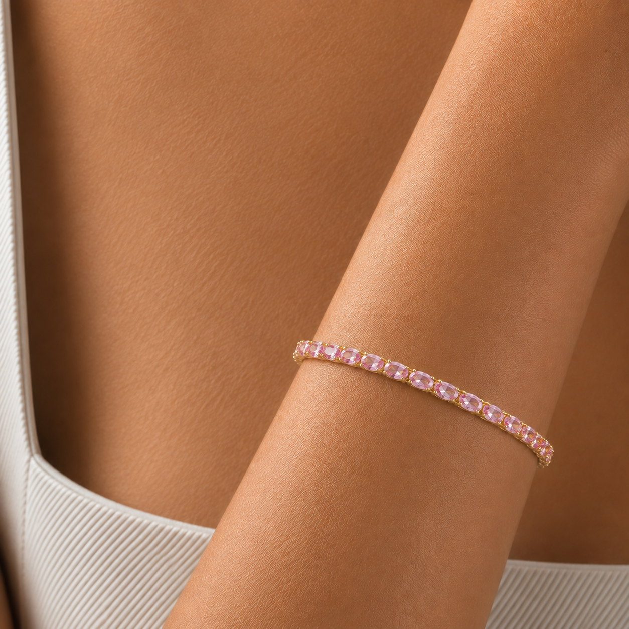 Salto Pastel Pink Sapphire Oval Tennis Bracelet in Gold