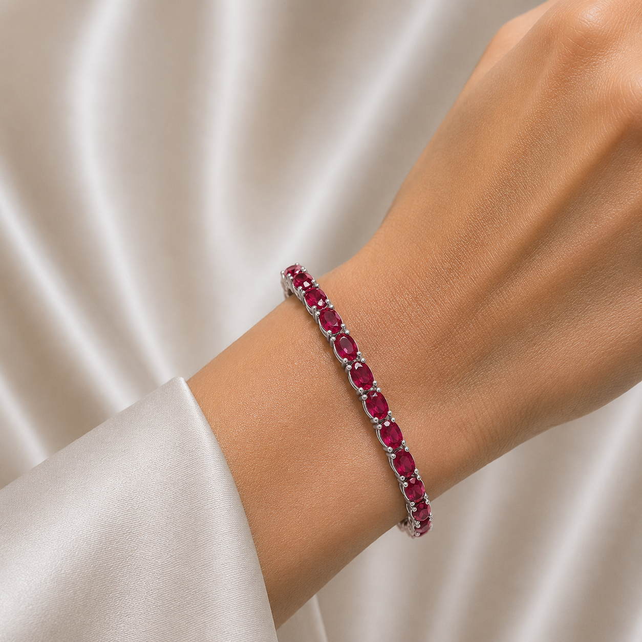 Salto Ruby Oval Tennis Bracelet in White Gold