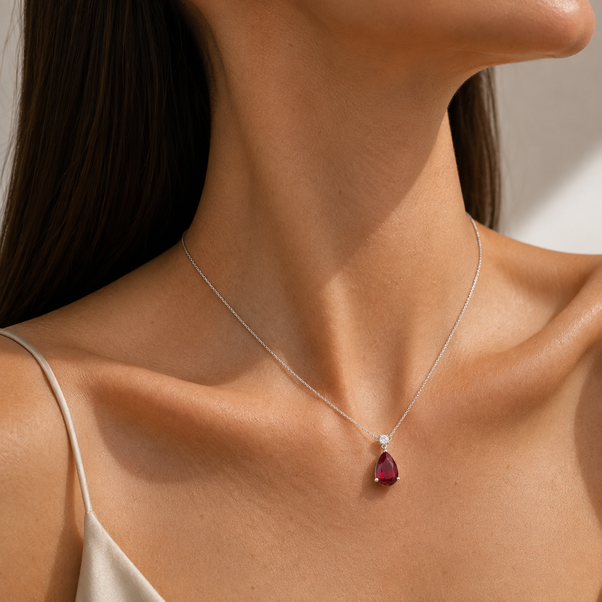 Pisa Ruby & Diamond Pear Drop Pendant Necklace In White Gold - Large