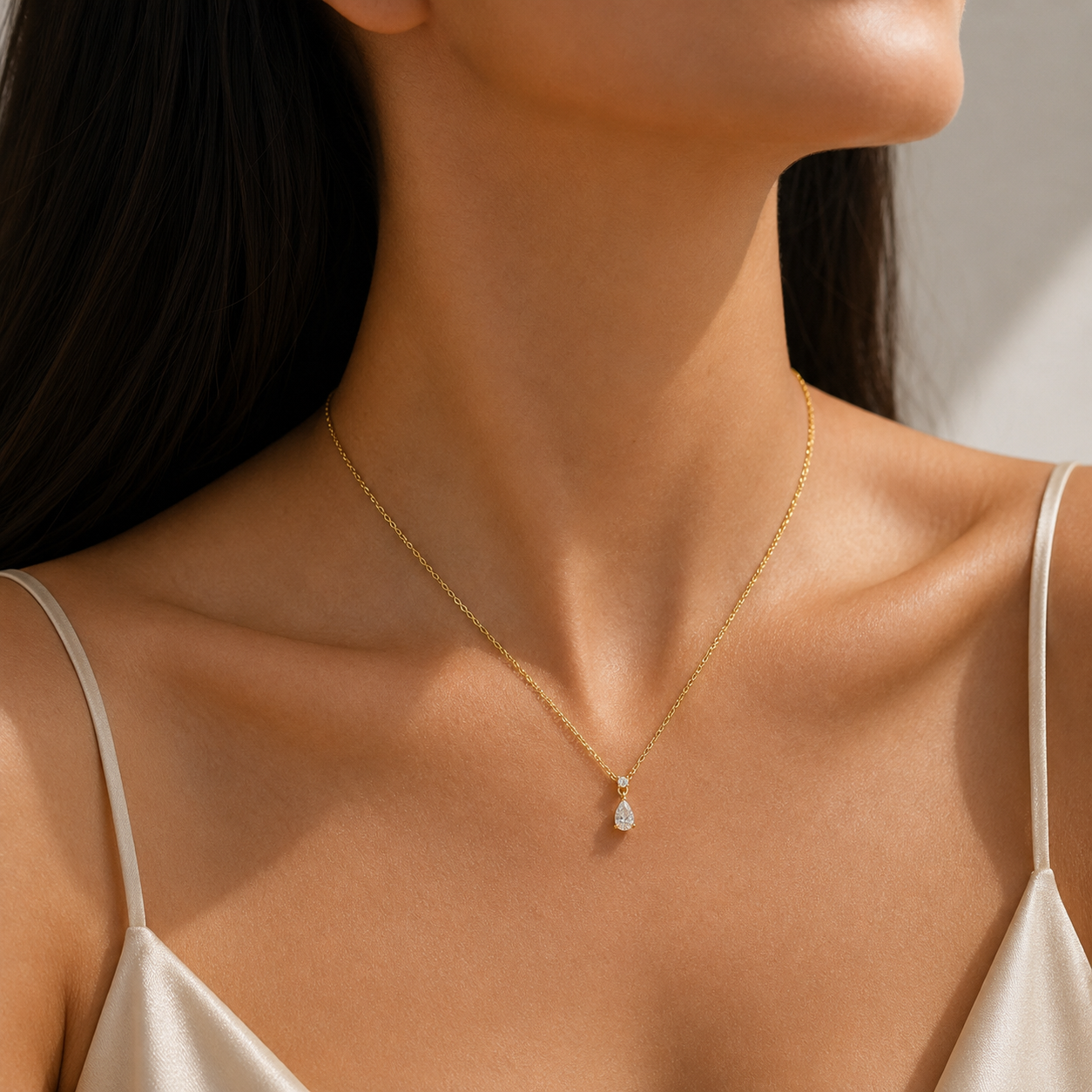 Pisa Diamond Pear Drop Pendant Necklace In Gold - Small
