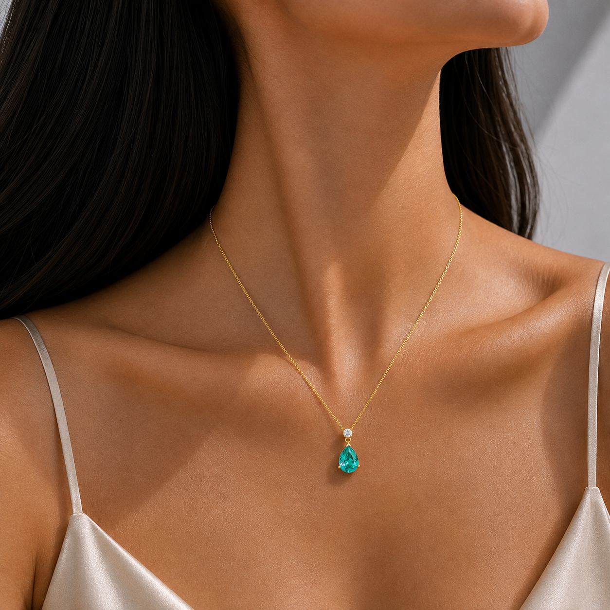 Pisa Paraiba & Diamond Pear Drop Pendant Necklace In Gold - Medium