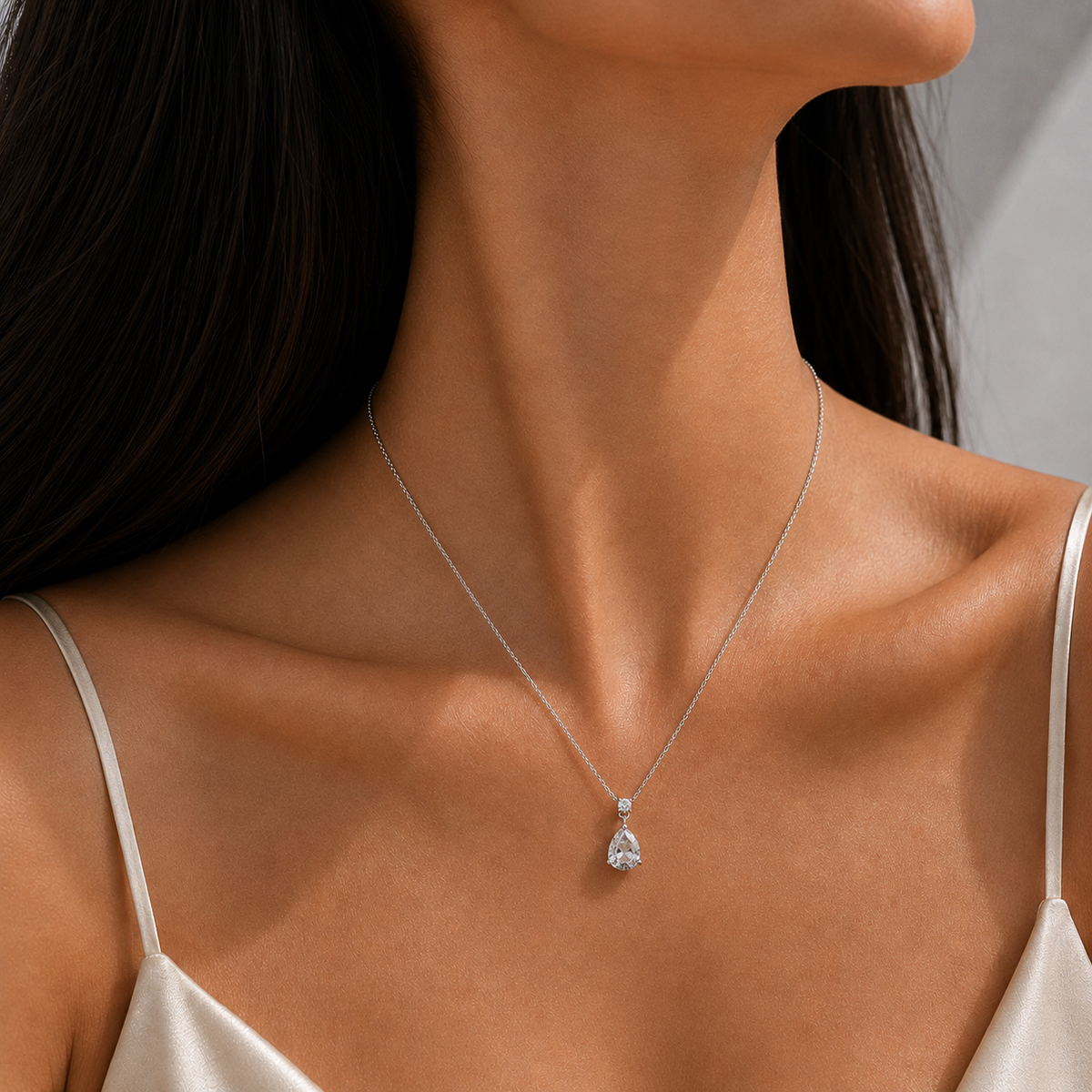 Pisa Diamond Pear Drop Pendant Necklace In White Gold - Medium