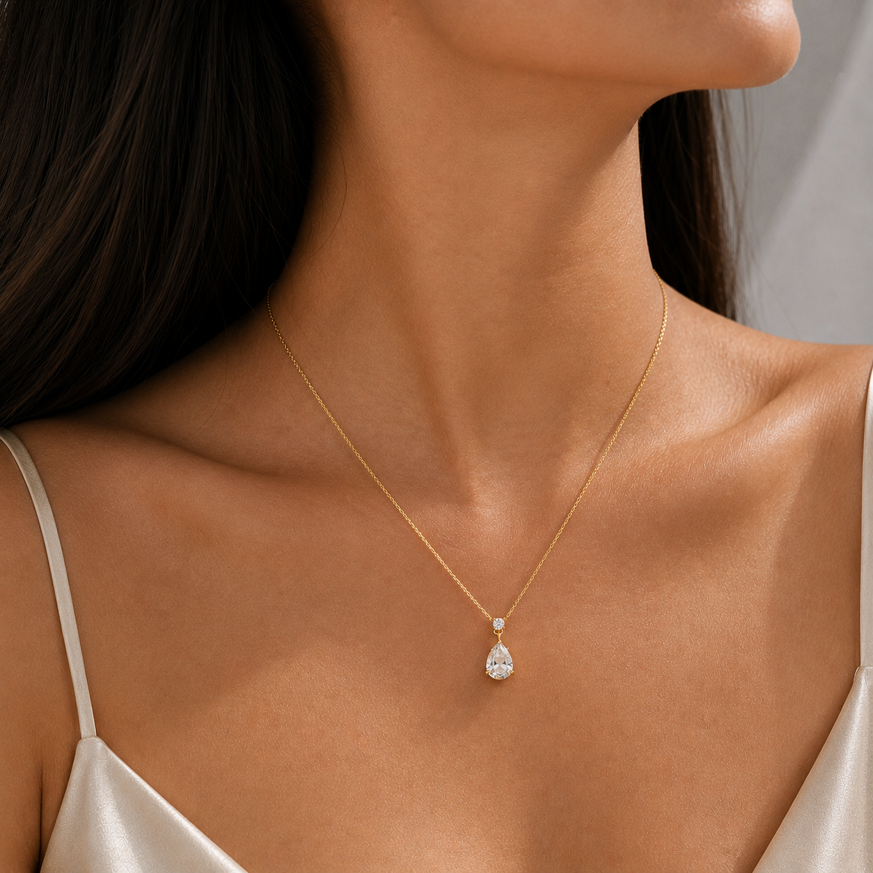 Pisa Diamond Pear Drop Pendant Necklace In Gold - Medium