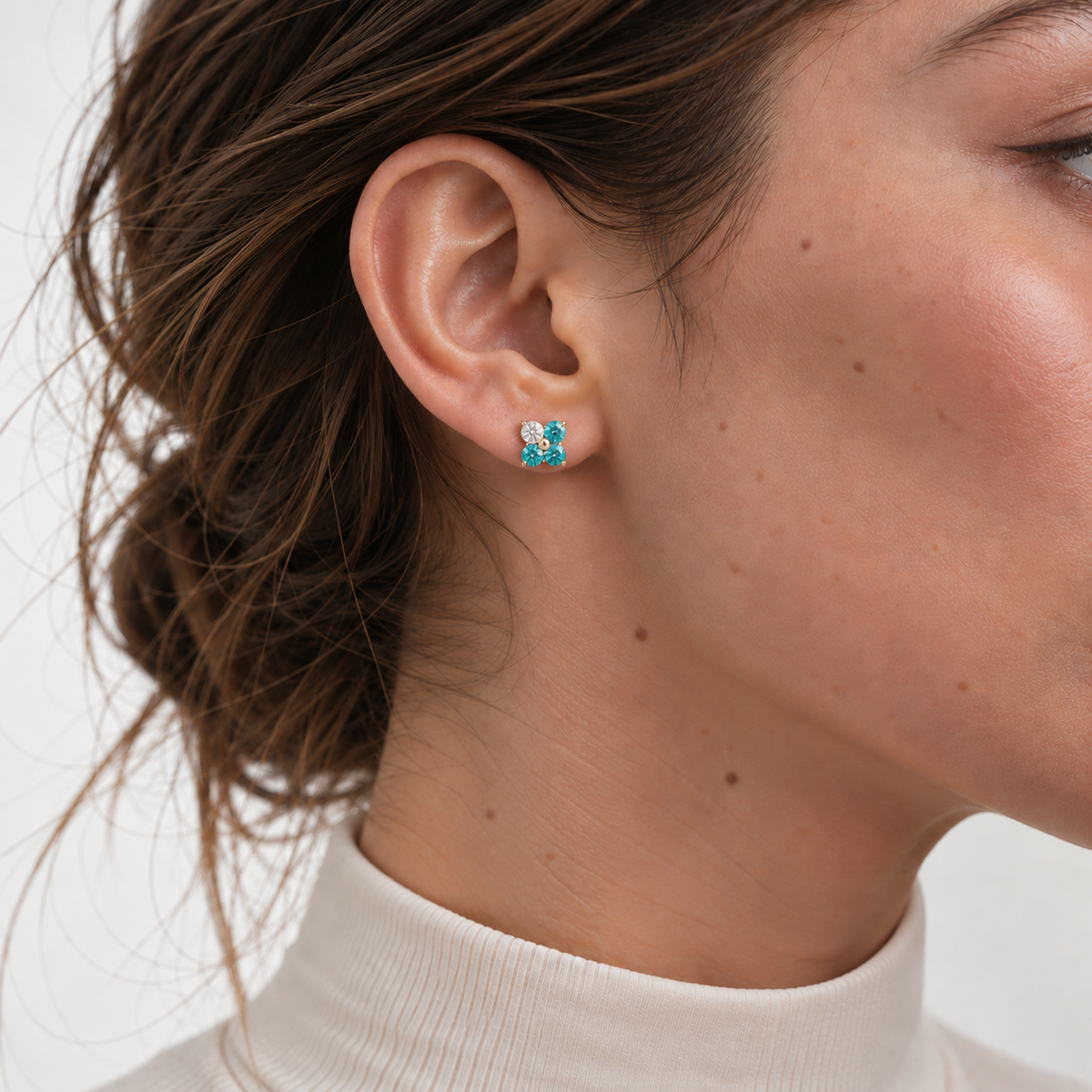 Clover Paraiba & Diamond Earrings In Gold