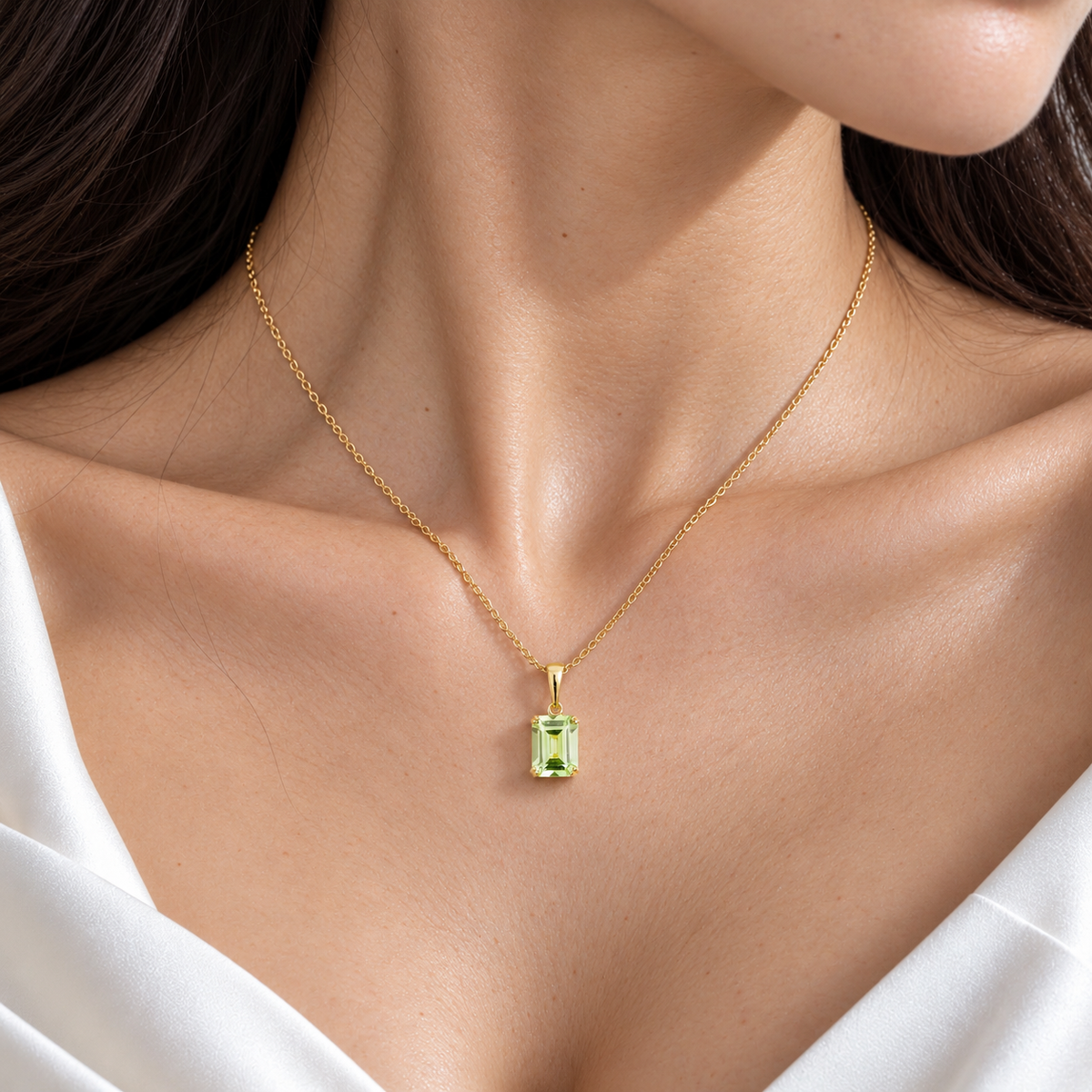 Thamani Green Sapphire Emerald-Cut Solitaire Pendant Necklace in Gold