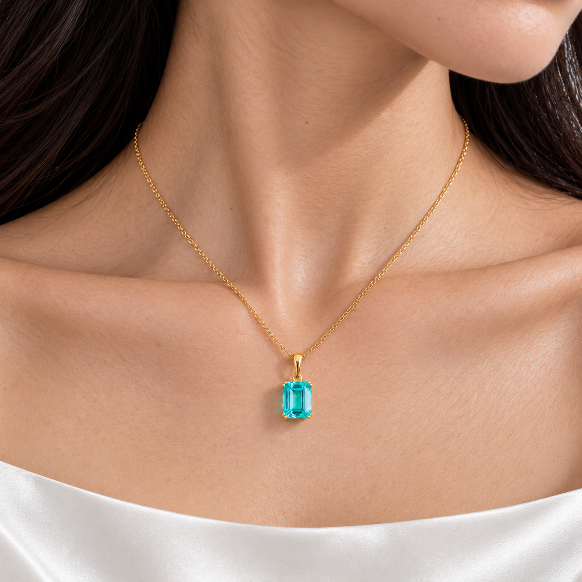 Thamani Paraiba Emerald-Cut Solitaire Pendant Necklace in Gold