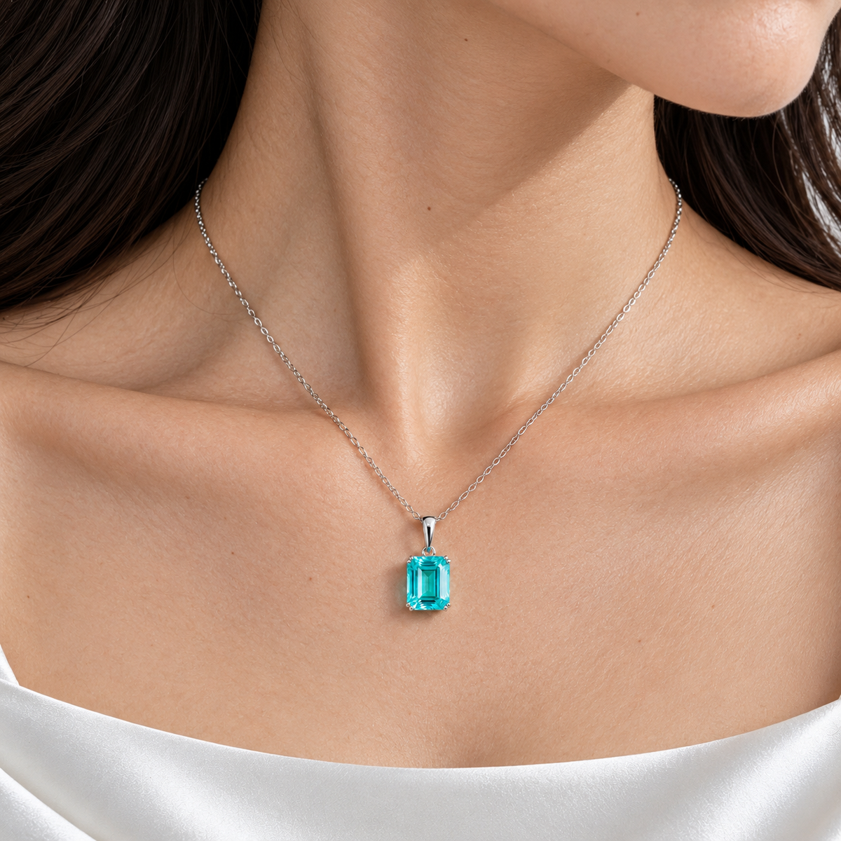 Thamani Paraiba Emerald-Cut Solitaire Pendant Necklace in White Gold