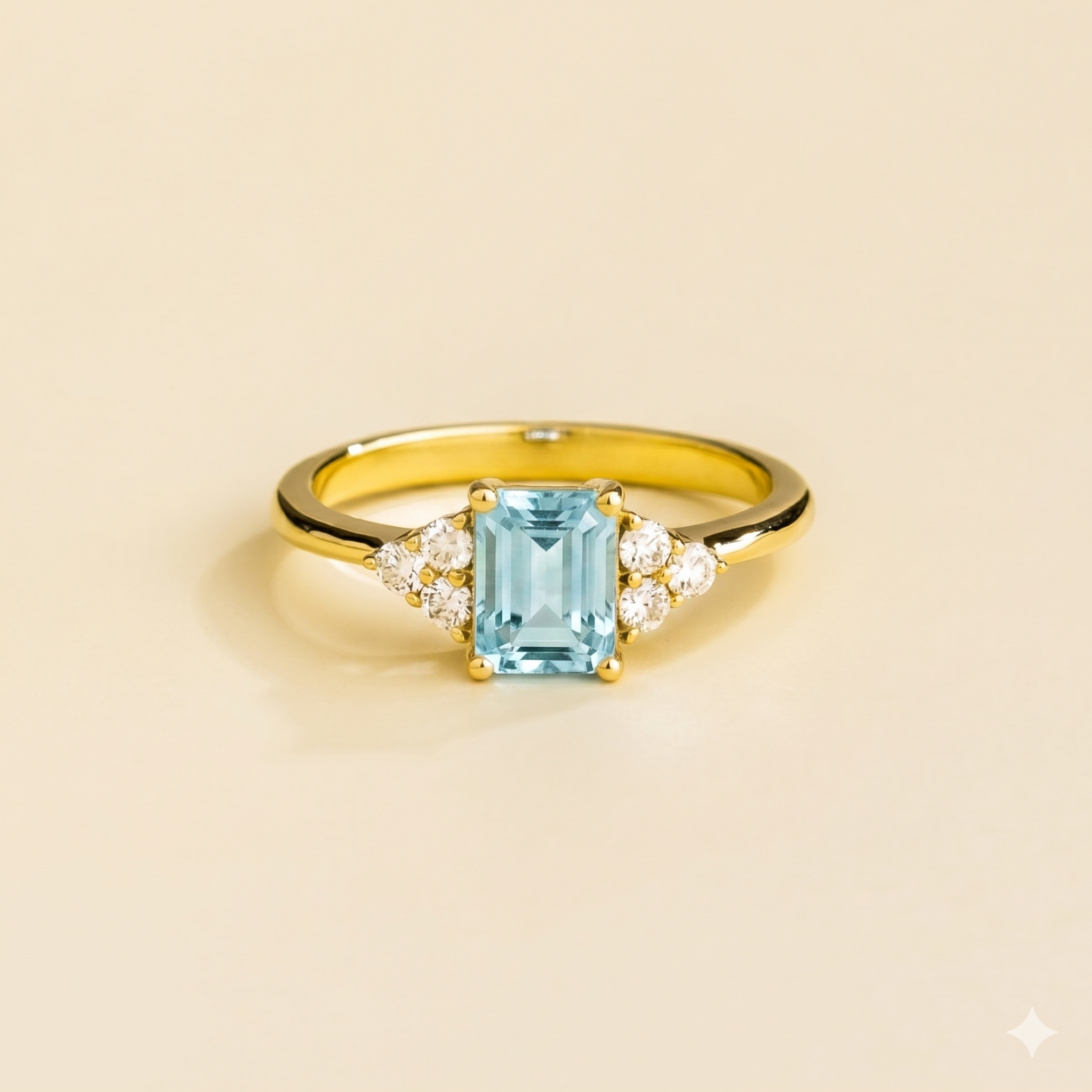 Chateau Aquamarine Emerald-Cut & Diamond Ring in Gold