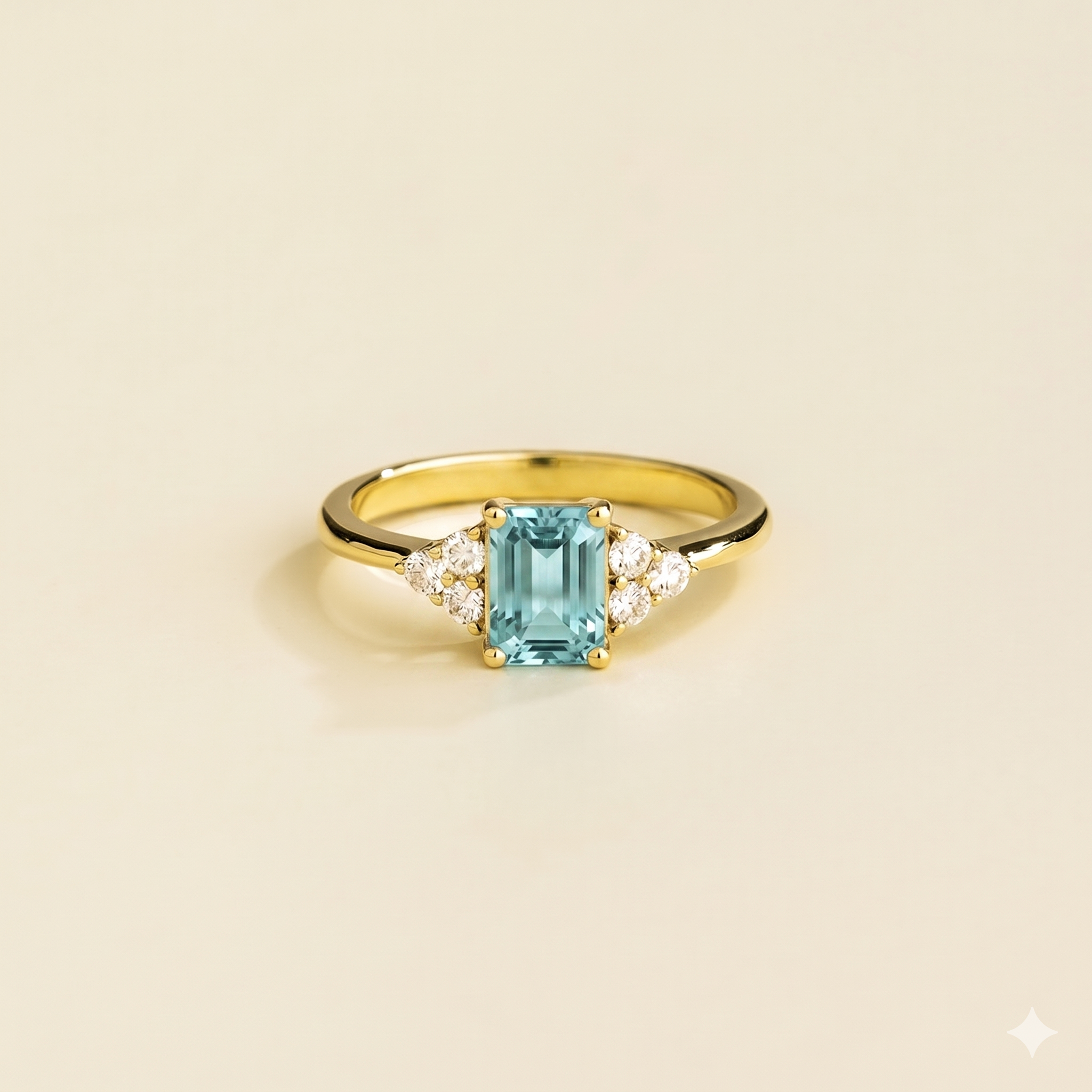 Chateau Aquamarine Emerald-Cut & Diamond Ring in Gold