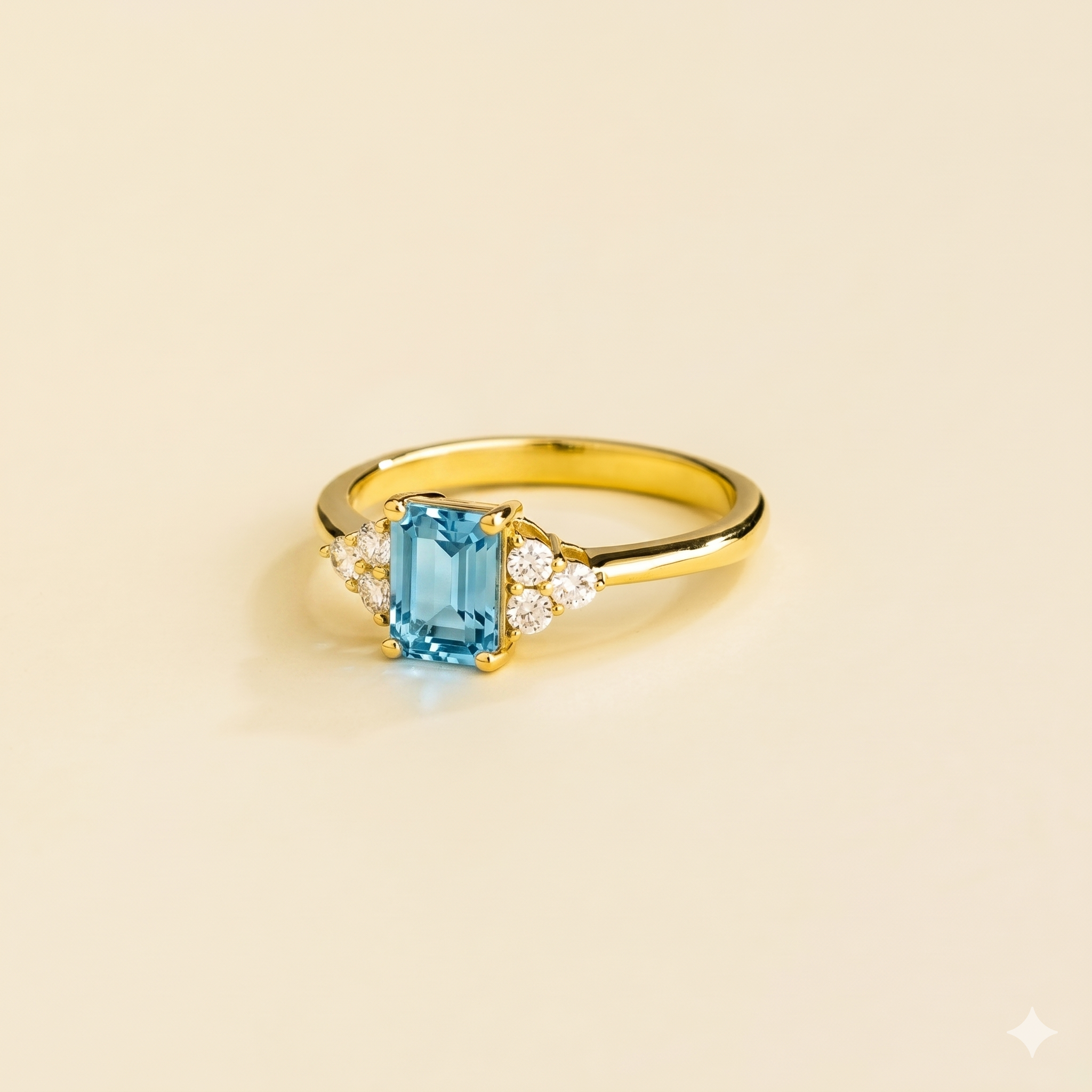 Chateau Aquamarine Emerald-Cut & Diamond Ring in Gold