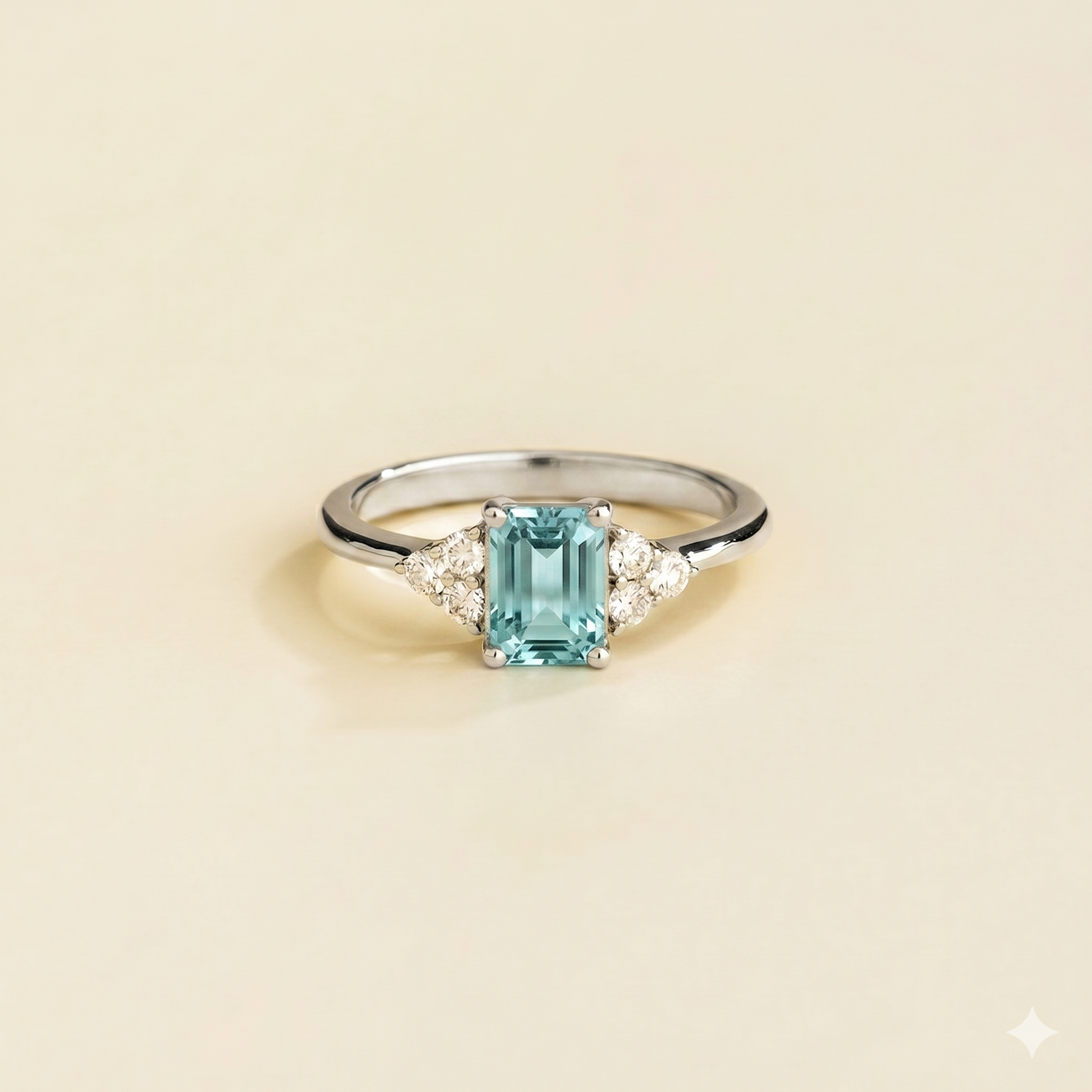 Chateau Aquamarine Emerald-Cut & Diamond Ring in White Gold
