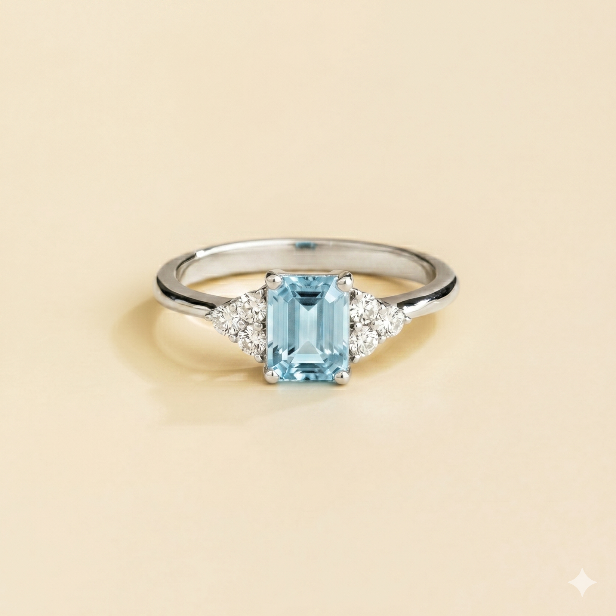 Chateau Aquamarine Emerald-Cut & Diamond Ring in White Gold