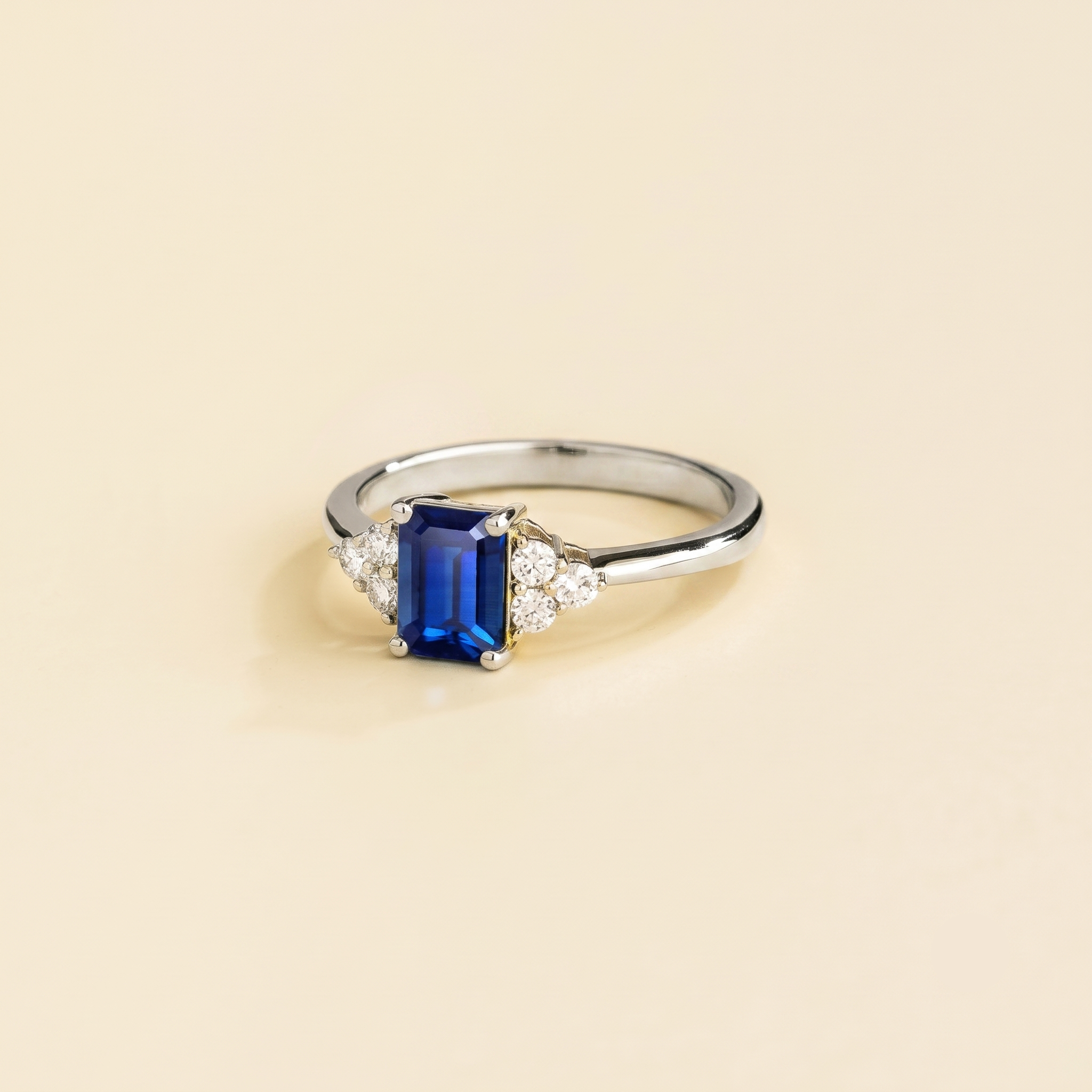 Chateau Blue Sapphire Emerald-Cut & Diamond Ring in White Gold