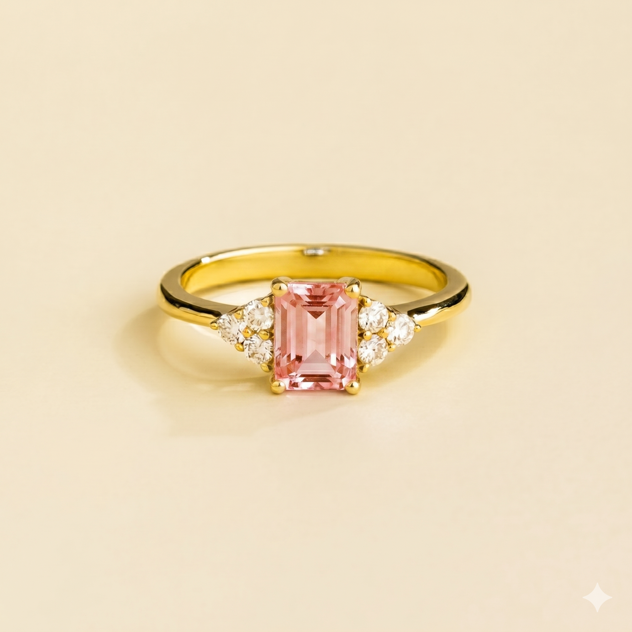 Chateau Padparadscha Sapphire Emerald-Cut & Diamond Ring in Gold