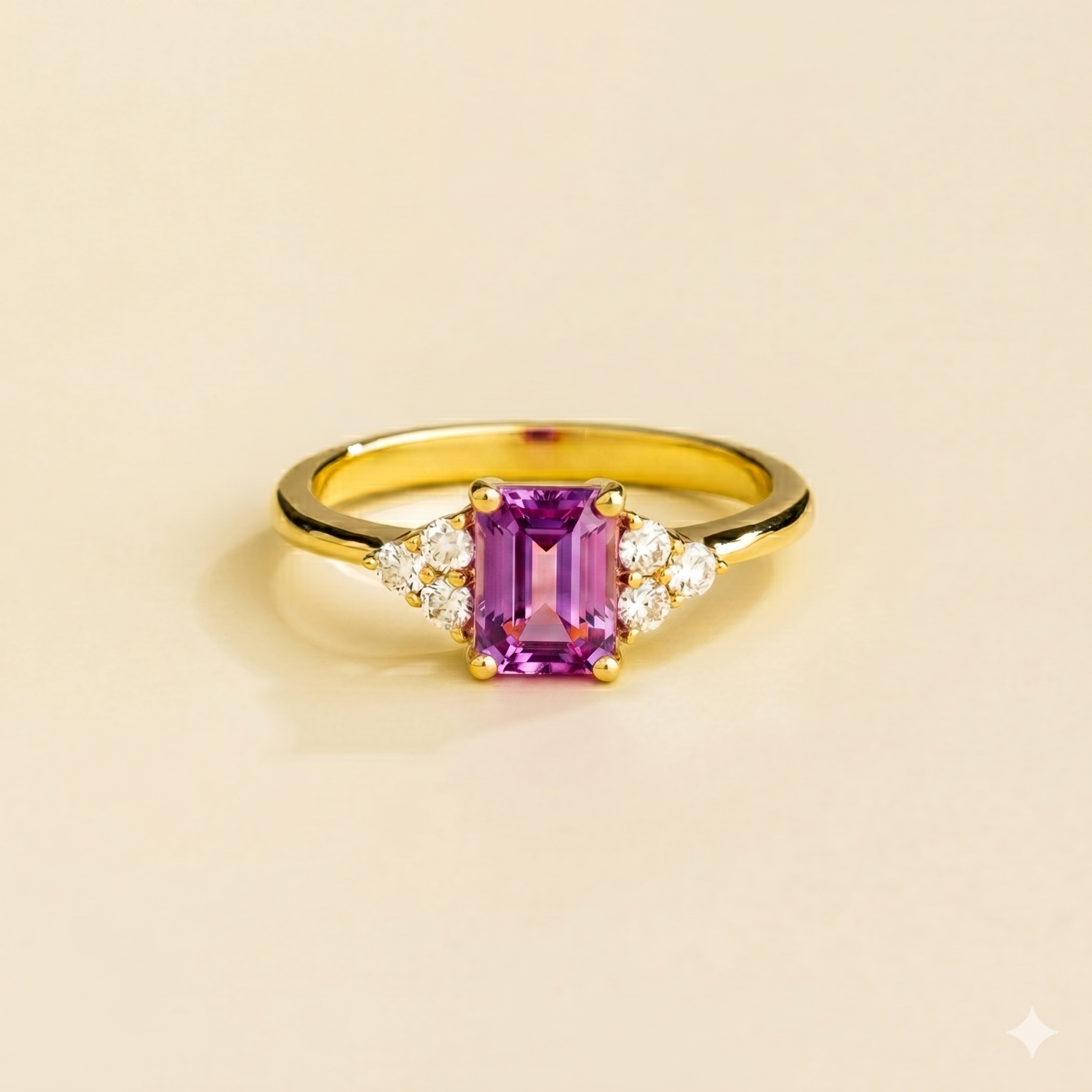 Chateau Purple Sapphire Emerald-Cut & Diamond Ring in Gold