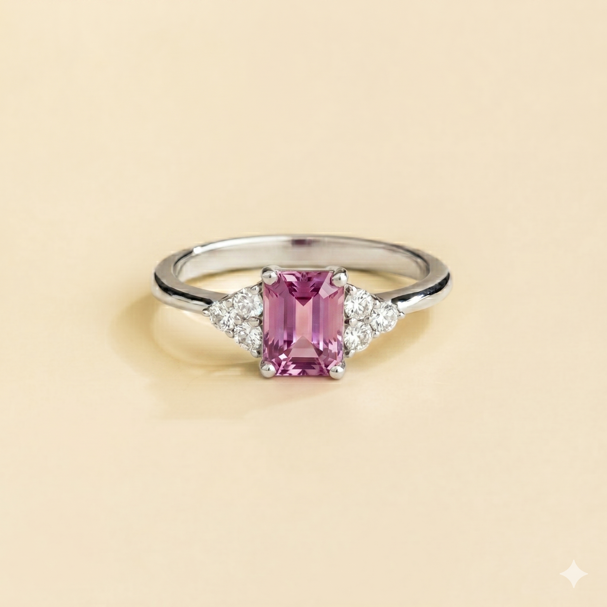 Chateau Purple Sapphire Emerald-Cut & Diamond Ring in White Gold